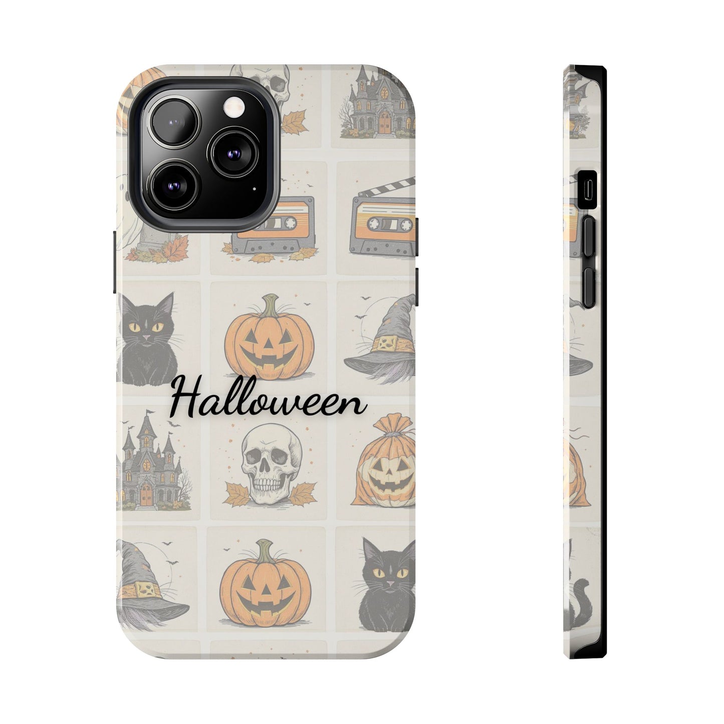 Halloween Phone Case, Spooky Cell Phone Cover, Cute Tough Case for Fall, Perfect for Halloween Lovers, Gift for Her, Cat and Pumpkin Design