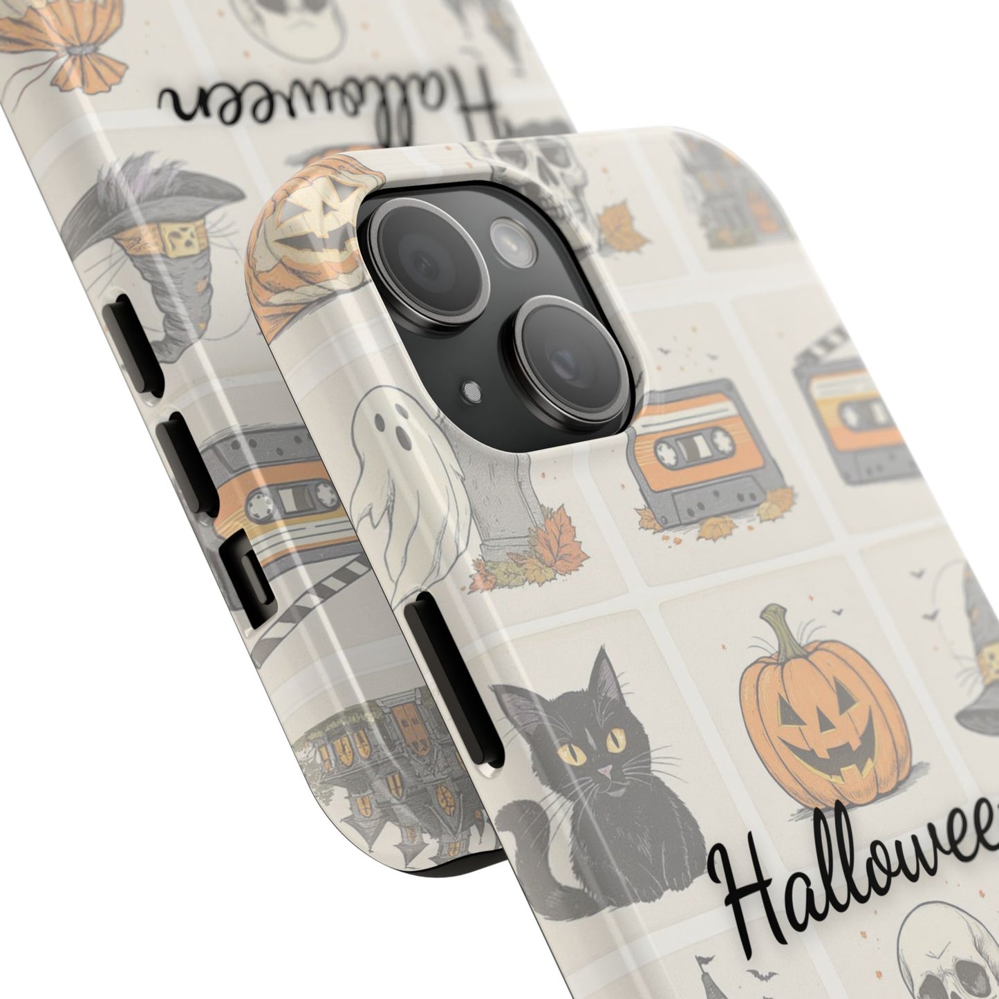 Halloween Phone Case, Spooky Cell Phone Cover, Cute Tough Case for Fall, Perfect for Halloween Lovers, Gift for Her, Cat and Pumpkin Design