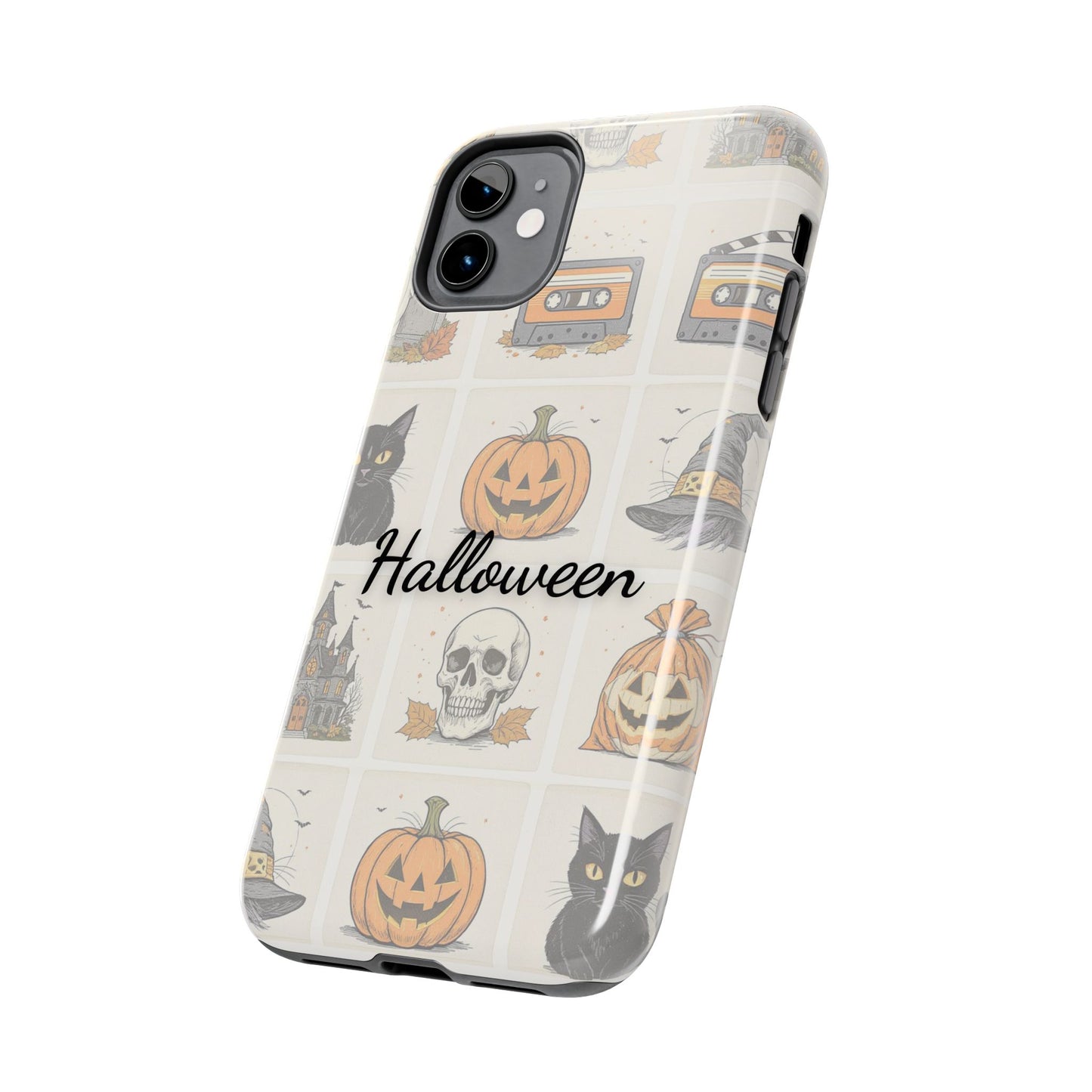 Halloween Phone Case, Spooky Cell Phone Cover, Cute Tough Case for Fall, Perfect for Halloween Lovers, Gift for Her, Cat and Pumpkin Design