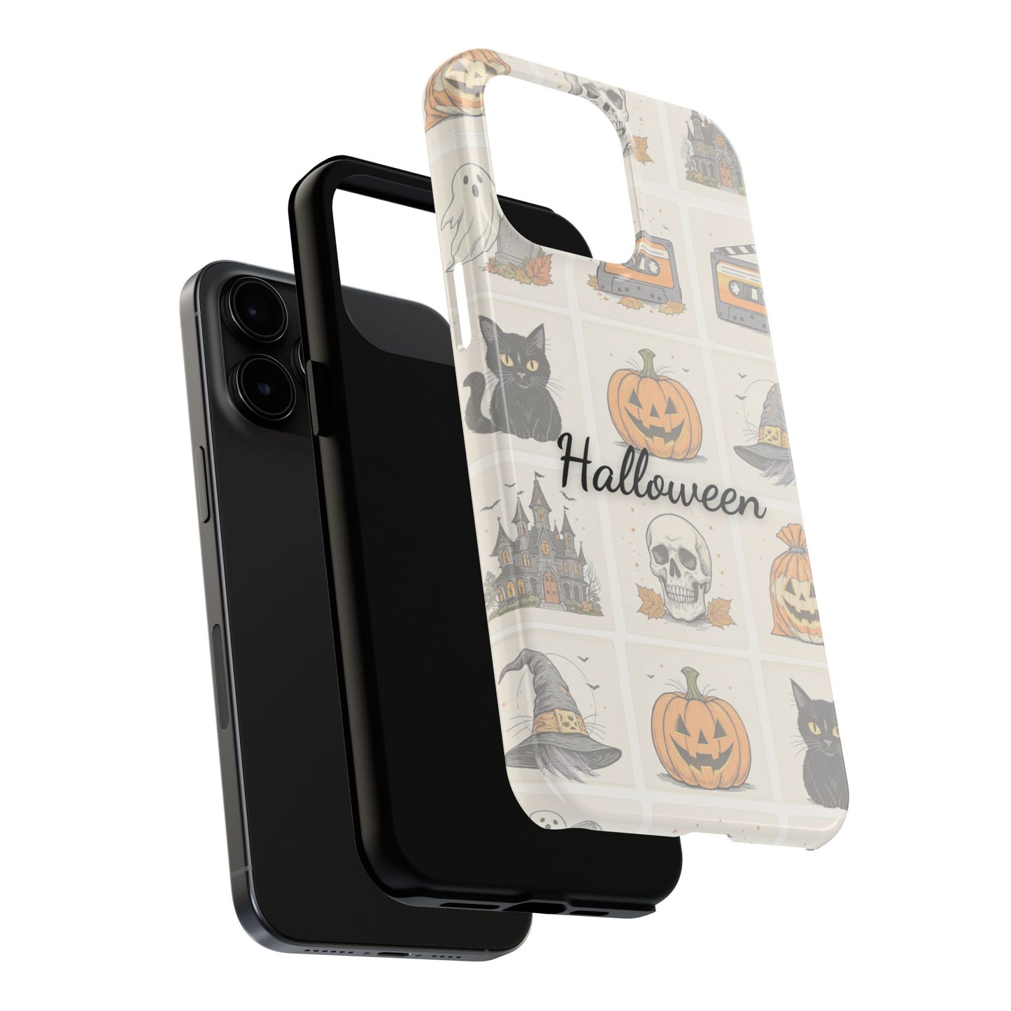Halloween Phone Case, Spooky Cell Phone Cover, Cute Tough Case for Fall, Perfect for Halloween Lovers, Gift for Her, Cat and Pumpkin Design