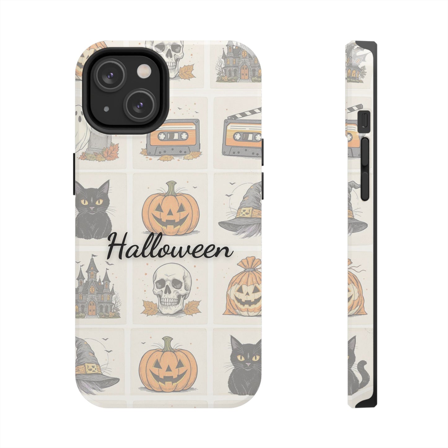 Halloween Phone Case, Spooky Cell Phone Cover, Cute Tough Case for Fall, Perfect for Halloween Lovers, Gift for Her, Cat and Pumpkin Design