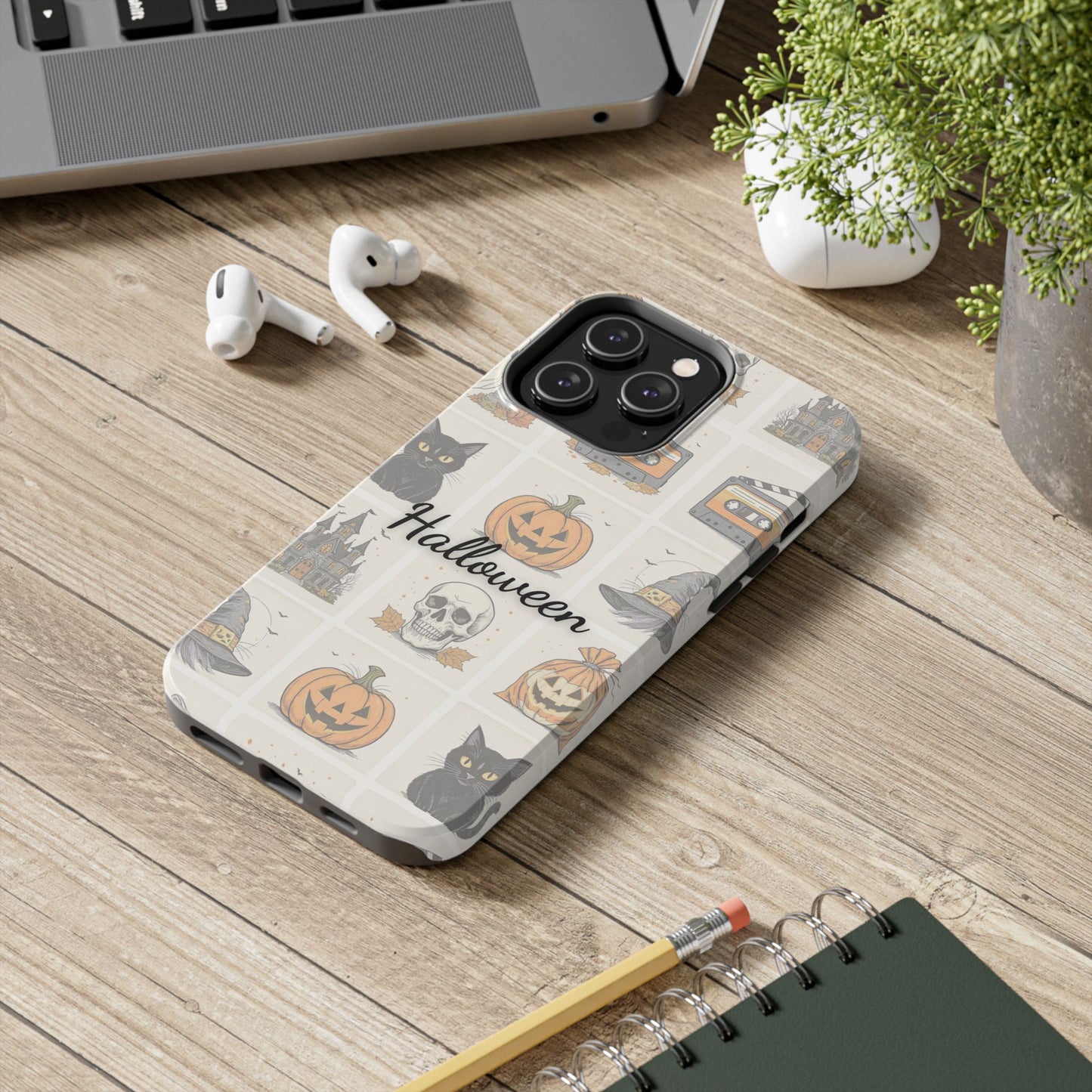 Halloween Phone Case, Spooky Cell Phone Cover, Cute Tough Case for Fall, Perfect for Halloween Lovers, Gift for Her, Cat and Pumpkin Design