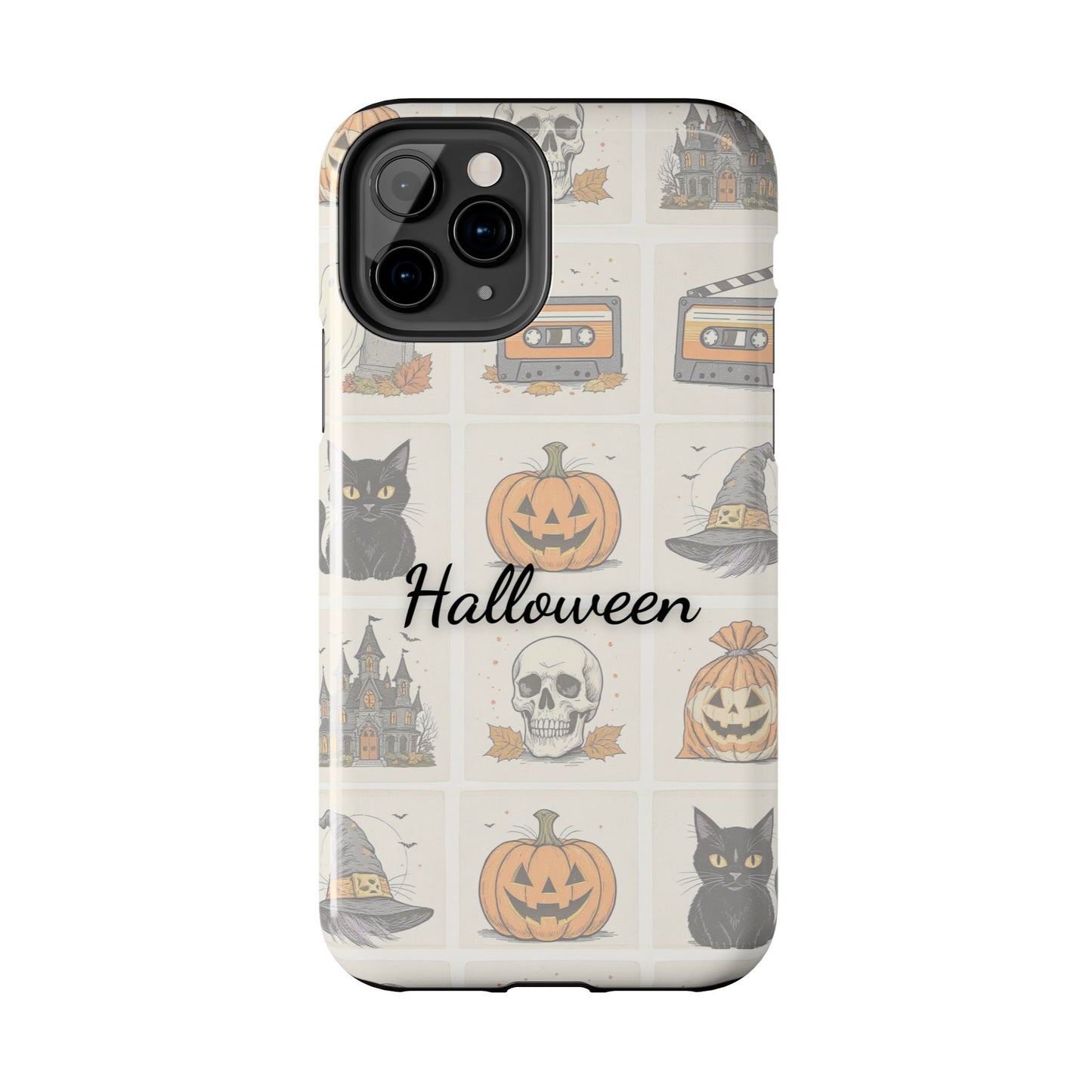 Halloween Phone Case, Spooky Cell Phone Cover, Cute Tough Case for Fall, Perfect for Halloween Lovers, Gift for Her, Cat and Pumpkin Design