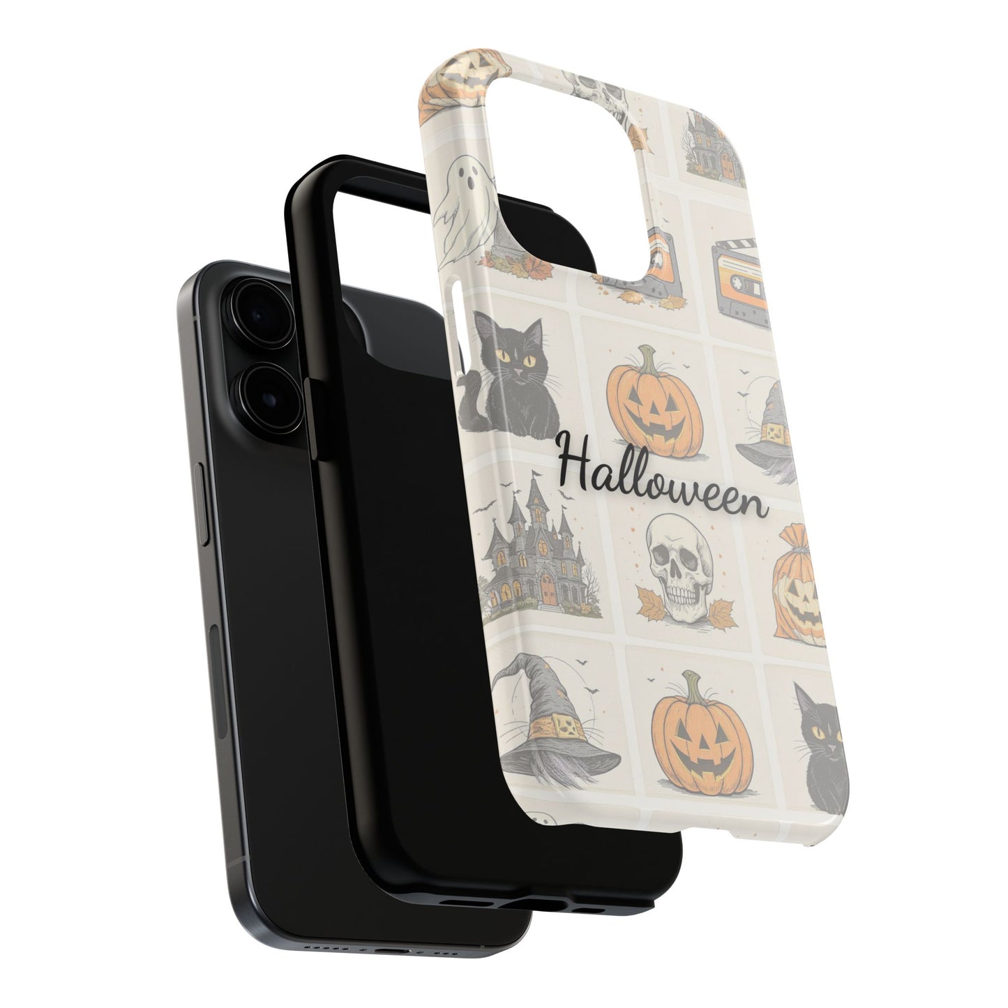 Halloween Phone Case, Spooky Cell Phone Cover, Cute Tough Case for Fall, Perfect for Halloween Lovers, Gift for Her, Cat and Pumpkin Design