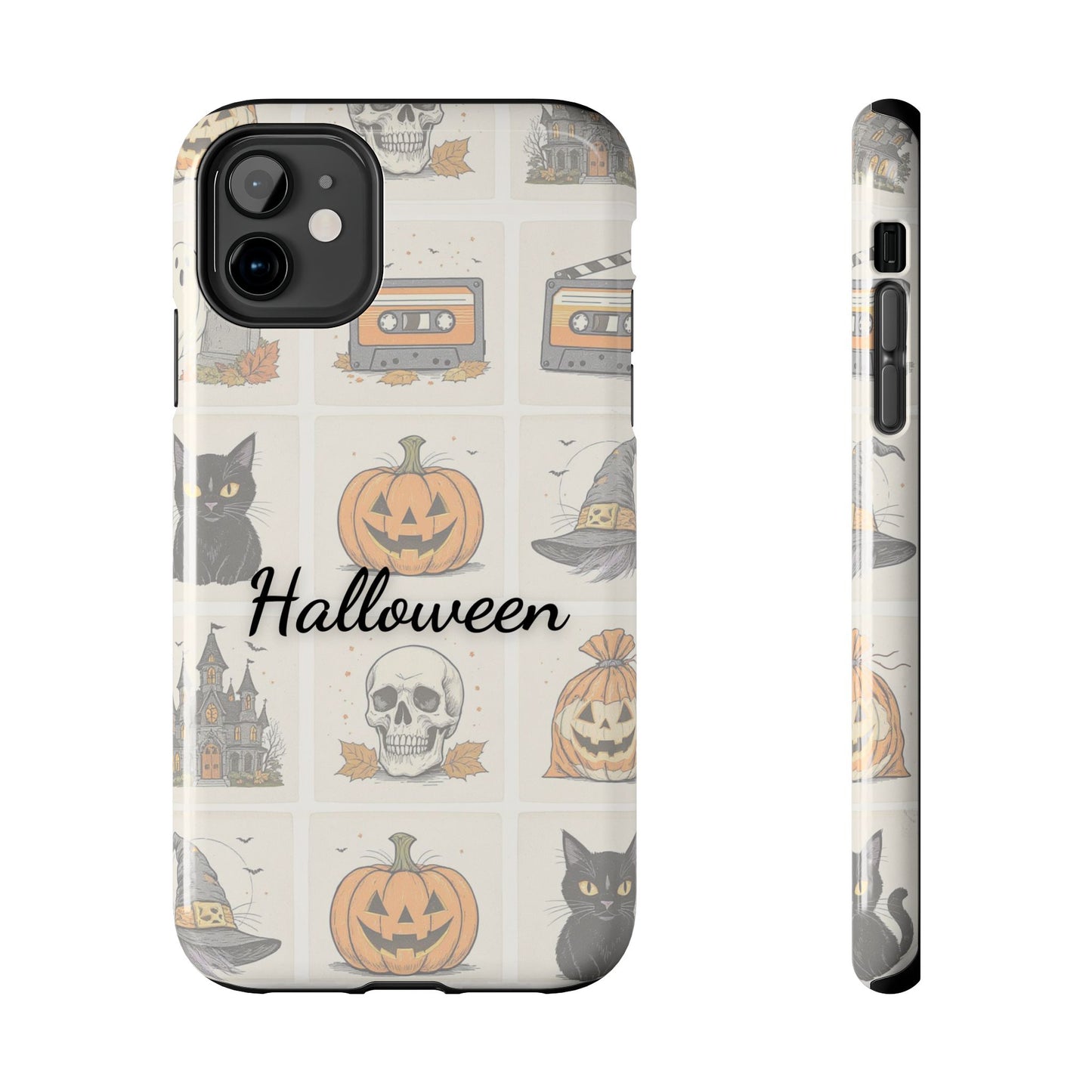 Halloween Phone Case, Spooky Cell Phone Cover, Cute Tough Case for Fall, Perfect for Halloween Lovers, Gift for Her, Cat and Pumpkin Design