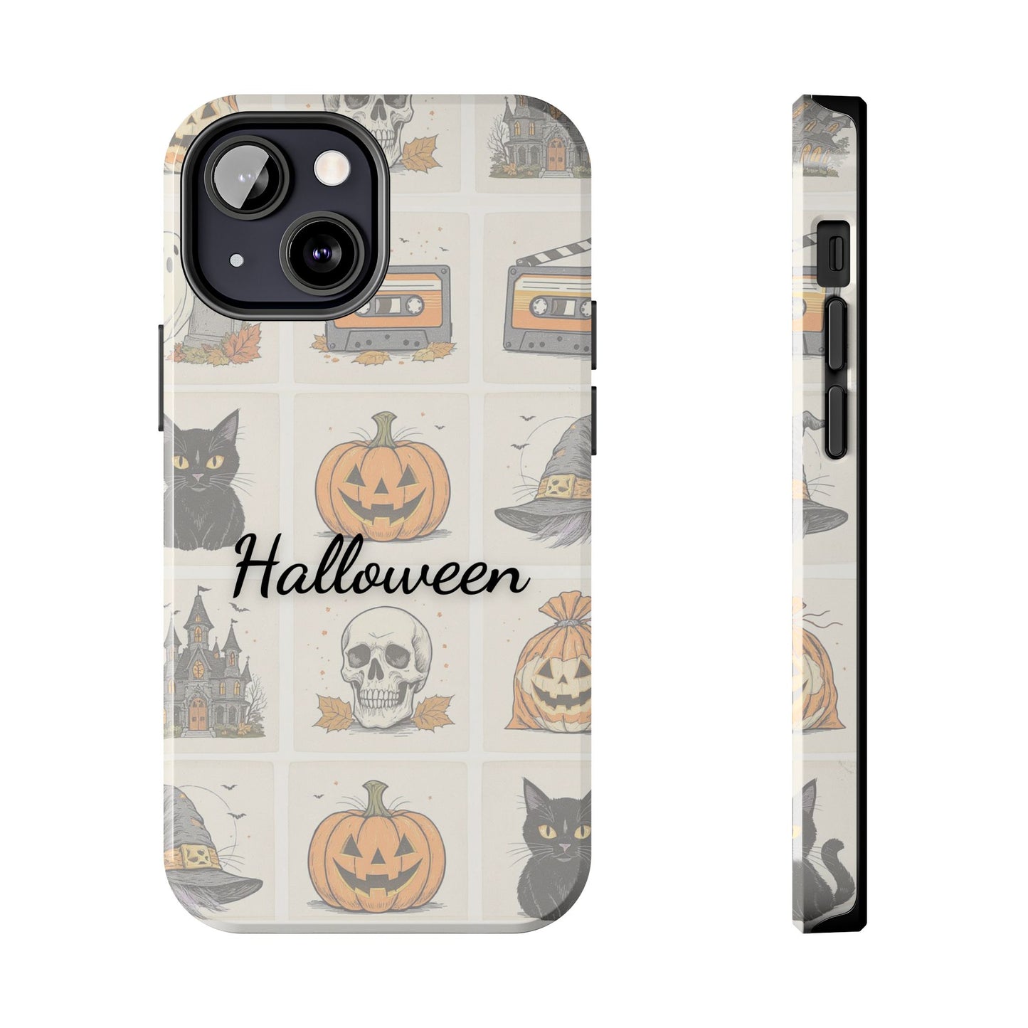 Halloween Phone Case, Spooky Cell Phone Cover, Cute Tough Case for Fall, Perfect for Halloween Lovers, Gift for Her, Cat and Pumpkin Design