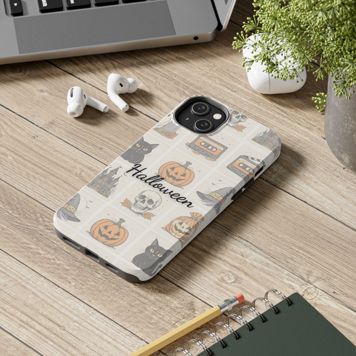 Halloween Phone Case, Spooky Cell Phone Cover, Cute Tough Case for Fall, Perfect for Halloween Lovers, Gift for Her, Cat and Pumpkin Design