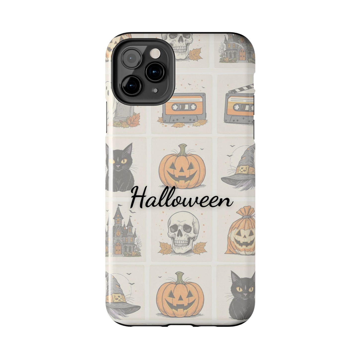 Halloween Phone Case, Spooky Cell Phone Cover, Cute Tough Case for Fall, Perfect for Halloween Lovers, Gift for Her, Cat and Pumpkin Design