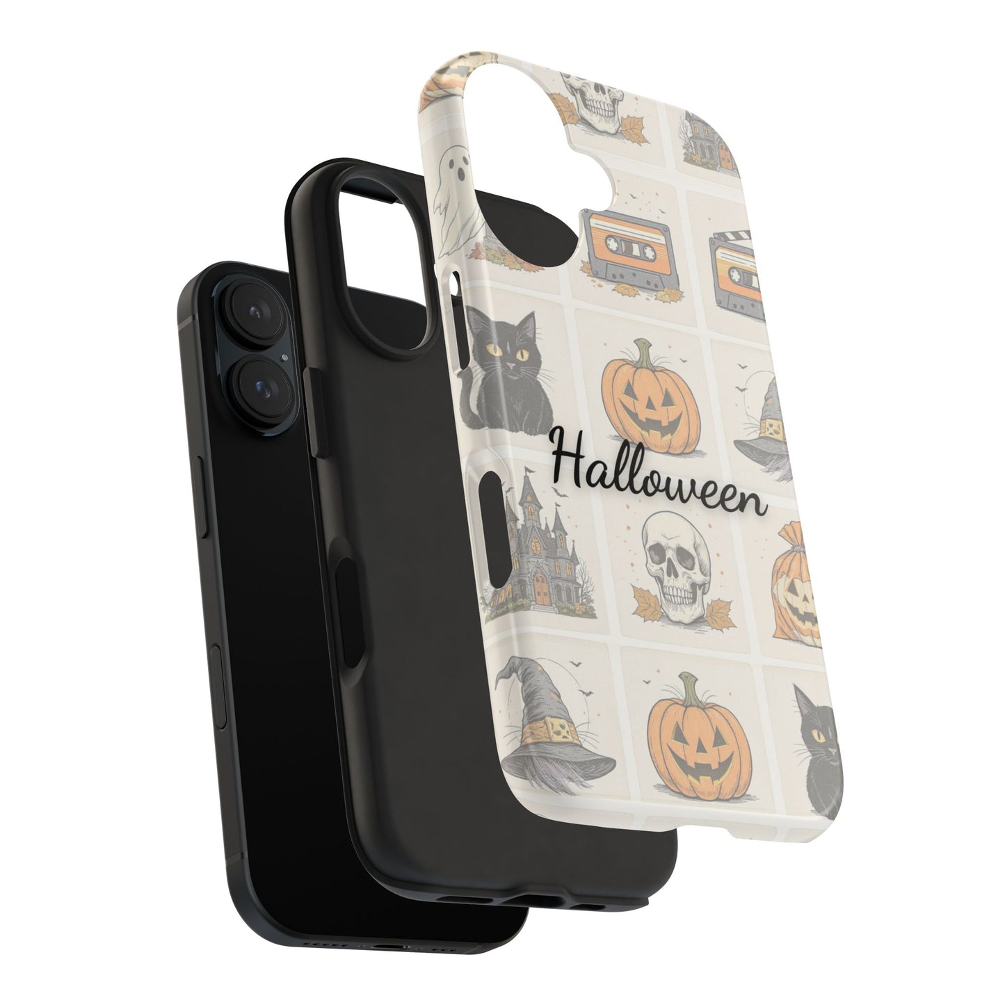 Halloween Phone Case, Spooky Cell Phone Cover, Cute Tough Case for Fall, Perfect for Halloween Lovers, Gift for Her, Cat and Pumpkin Design