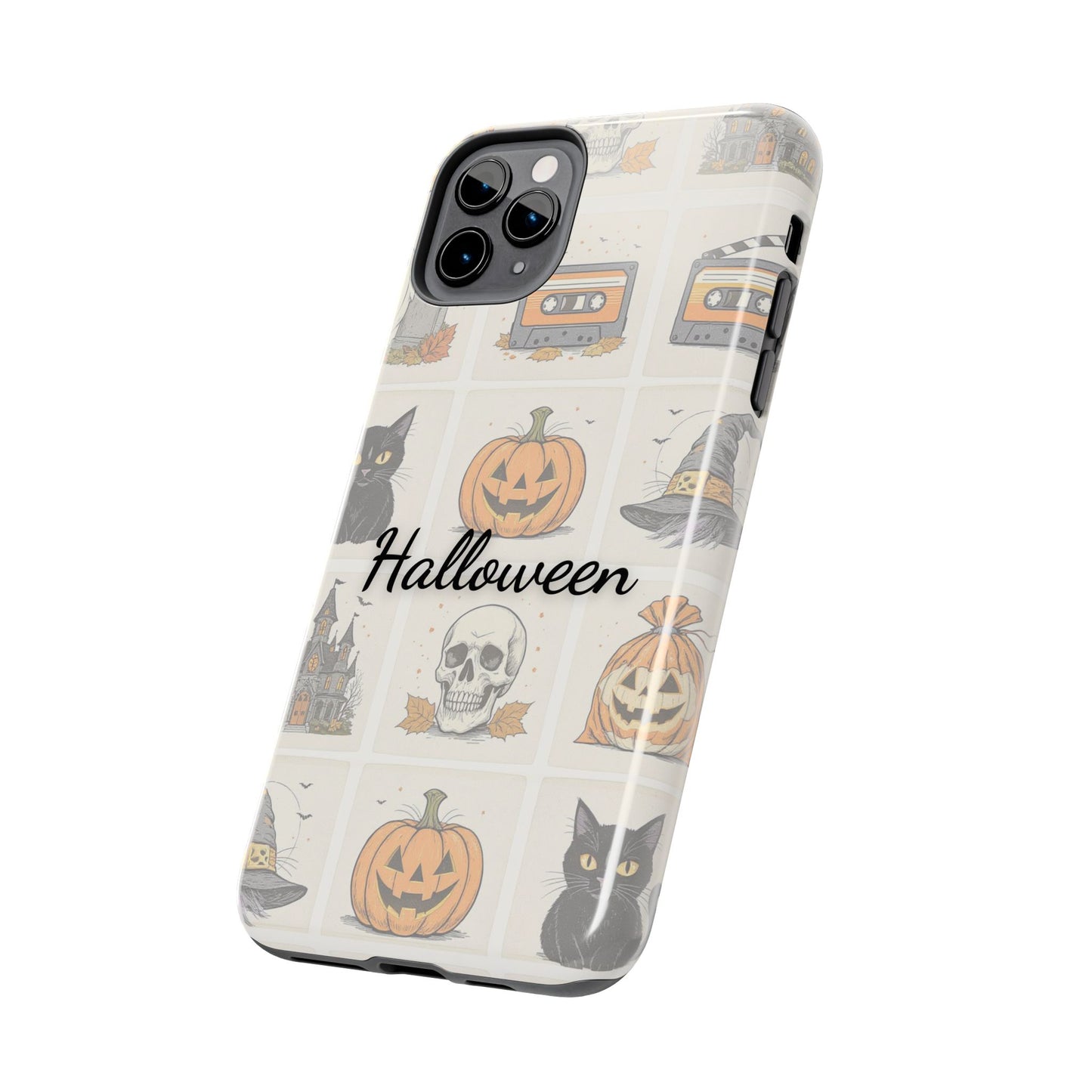 Halloween Phone Case, Spooky Cell Phone Cover, Cute Tough Case for Fall, Perfect for Halloween Lovers, Gift for Her, Cat and Pumpkin Design