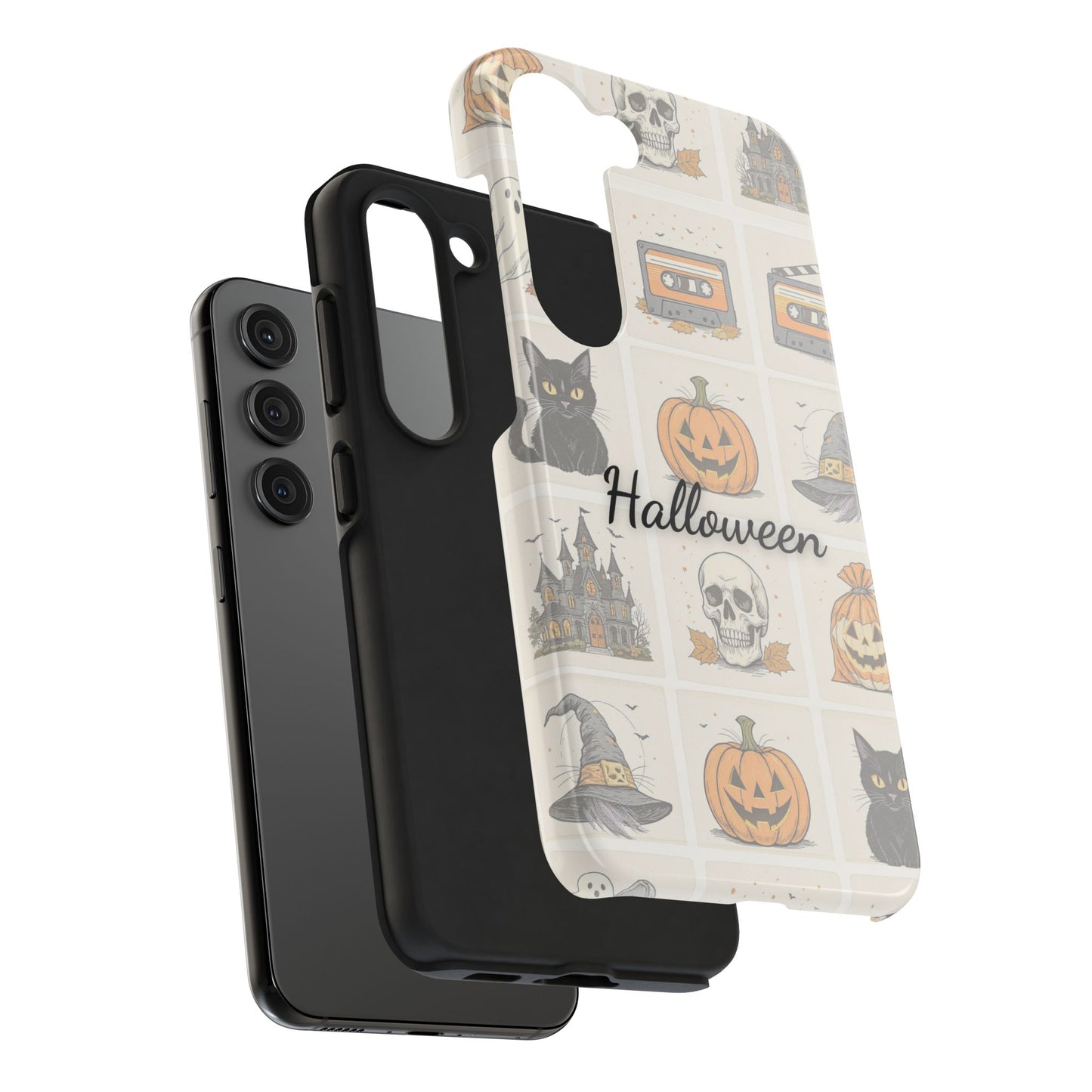 Halloween Phone Case, Spooky Cell Phone Cover, Cute Tough Case for Fall, Perfect for Halloween Lovers, Gift for Her, Cat and Pumpkin Design