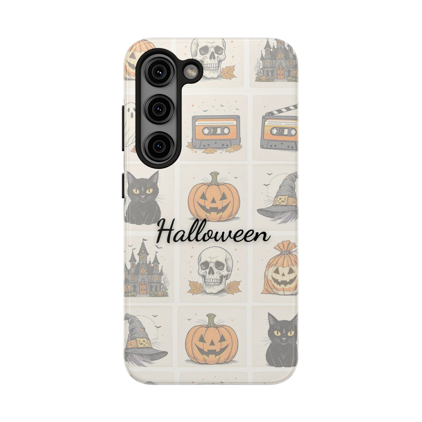 Halloween Phone Case, Spooky Cell Phone Cover, Cute Tough Case for Fall, Perfect for Halloween Lovers, Gift for Her, Cat and Pumpkin Design