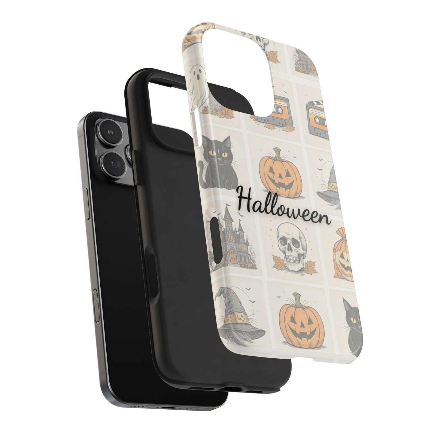 Halloween Phone Case, Spooky Cell Phone Cover, Cute Tough Case for Fall, Perfect for Halloween Lovers, Gift for Her, Cat and Pumpkin Design