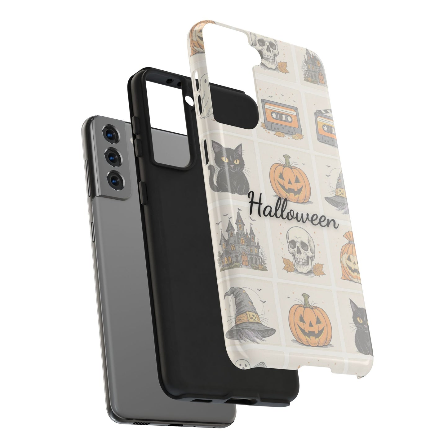 Halloween Phone Case, Spooky Cell Phone Cover, Cute Tough Case for Fall, Perfect for Halloween Lovers, Gift for Her, Cat and Pumpkin Design