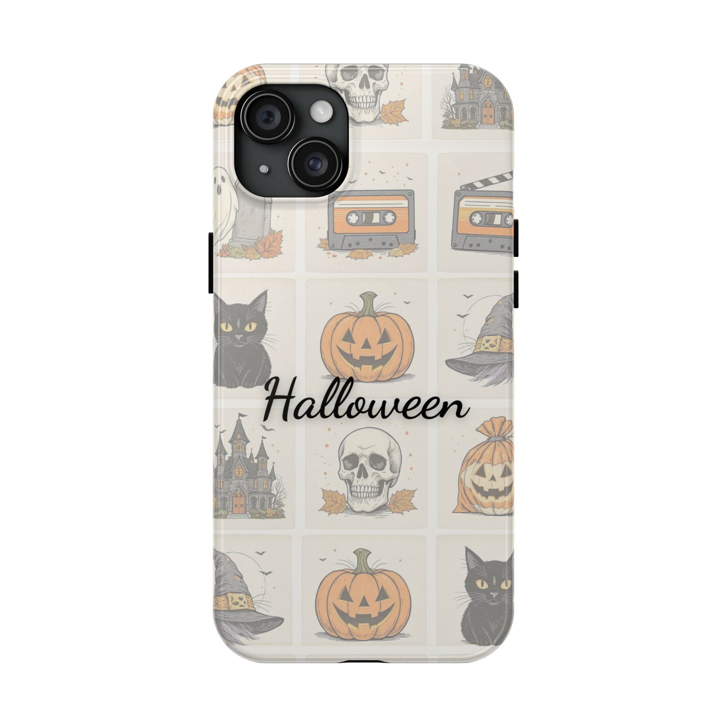 Halloween Phone Case, Spooky Cell Phone Cover, Cute Tough Case for Fall, Perfect for Halloween Lovers, Gift for Her, Cat and Pumpkin Design