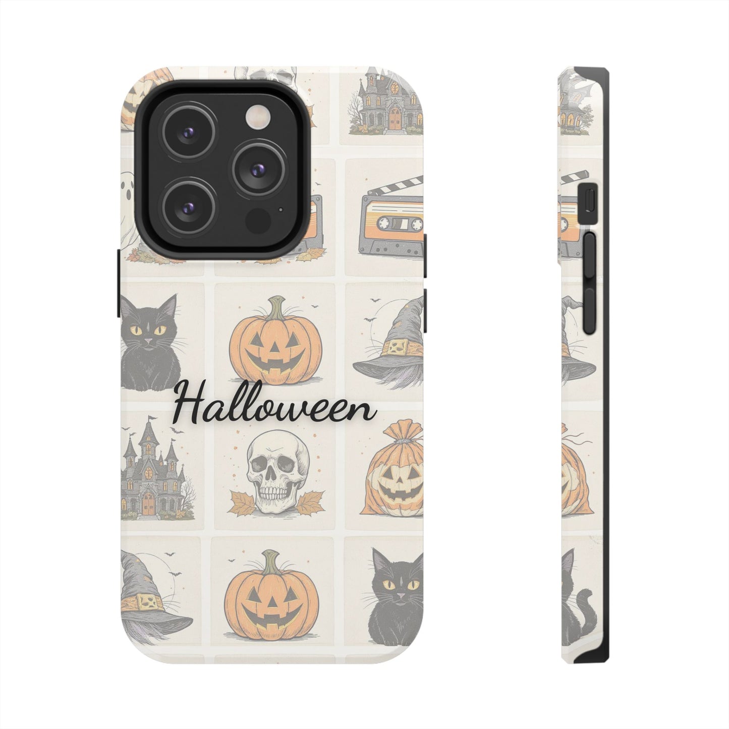 Halloween Phone Case, Spooky Cell Phone Cover, Cute Tough Case for Fall, Perfect for Halloween Lovers, Gift for Her, Cat and Pumpkin Design