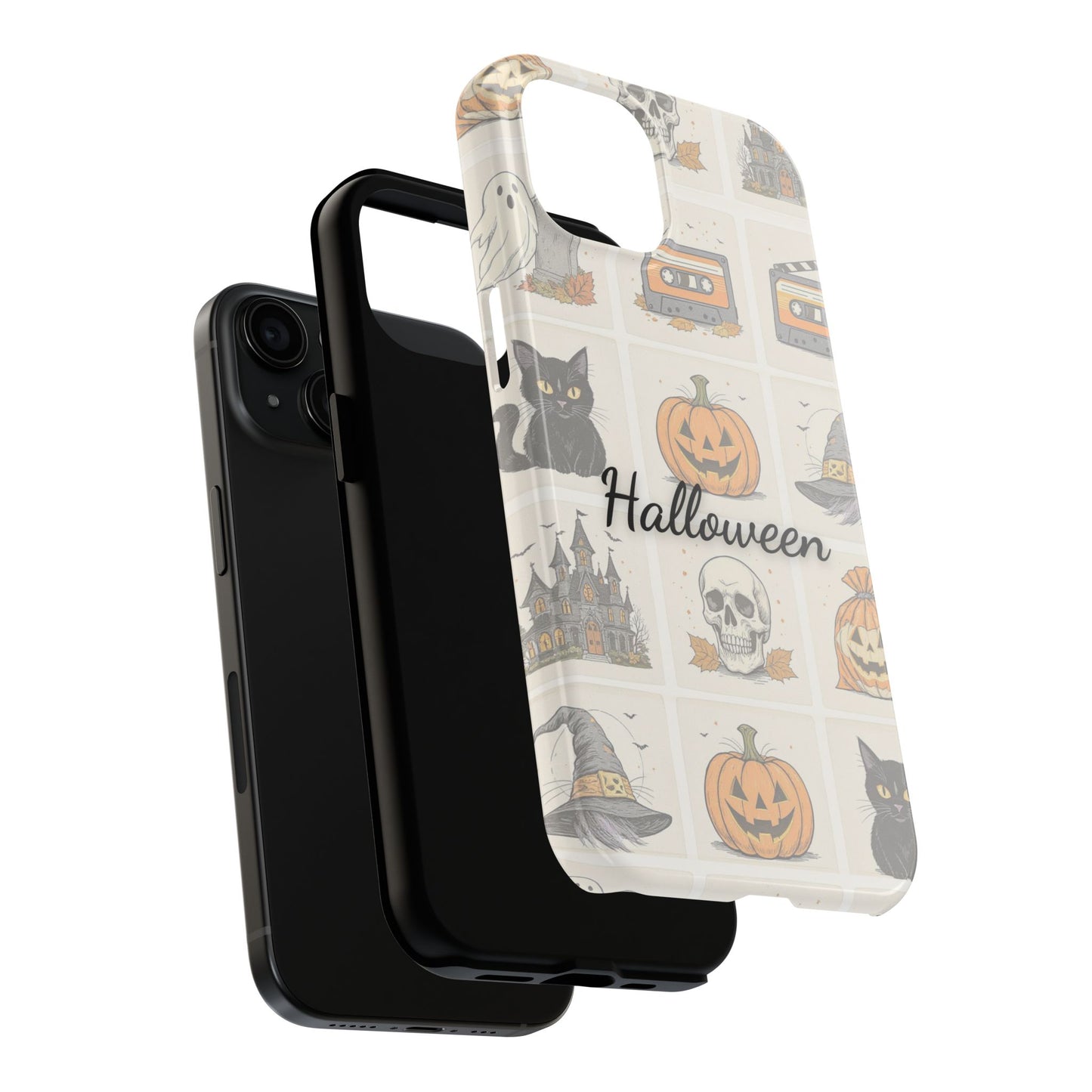 Halloween Phone Case, Spooky Cell Phone Cover, Cute Tough Case for Fall, Perfect for Halloween Lovers, Gift for Her, Cat and Pumpkin Design