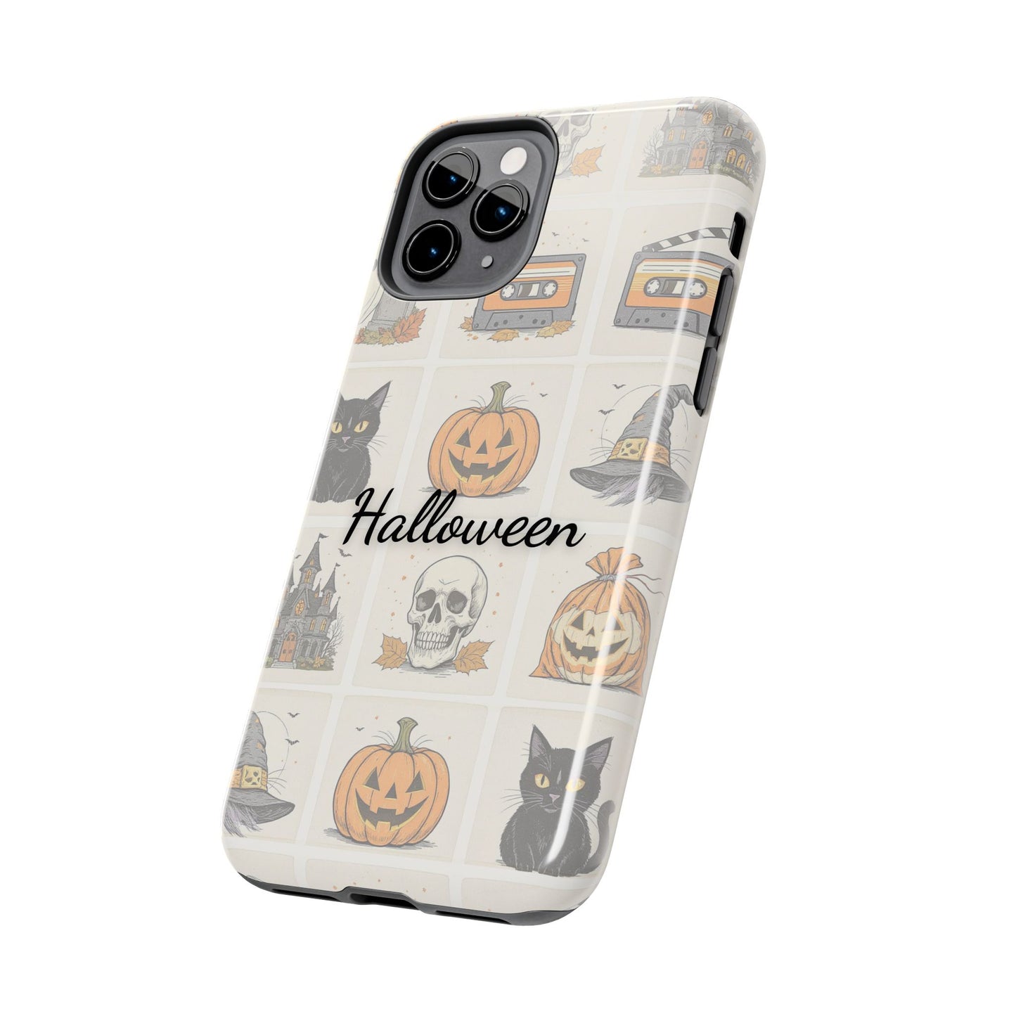 Halloween Phone Case, Spooky Cell Phone Cover, Cute Tough Case for Fall, Perfect for Halloween Lovers, Gift for Her, Cat and Pumpkin Design