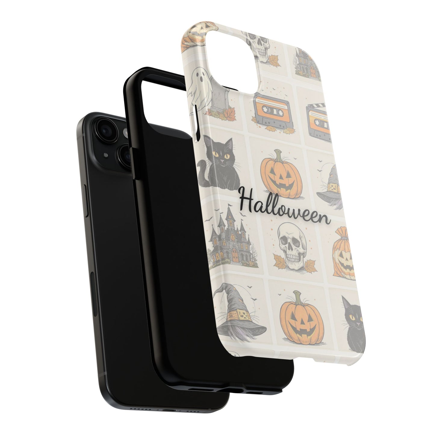 Halloween Phone Case, Spooky Cell Phone Cover, Cute Tough Case for Fall, Perfect for Halloween Lovers, Gift for Her, Cat and Pumpkin Design