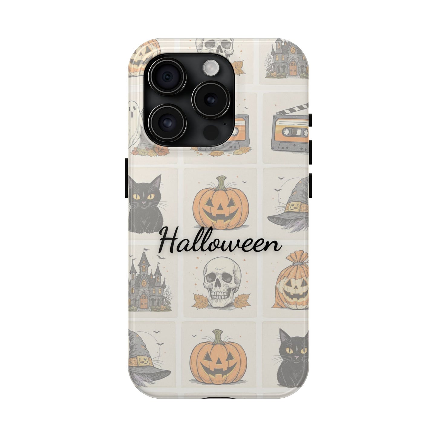 Halloween Phone Case, Spooky Cell Phone Cover, Cute Tough Case for Fall, Perfect for Halloween Lovers, Gift for Her, Cat and Pumpkin Design