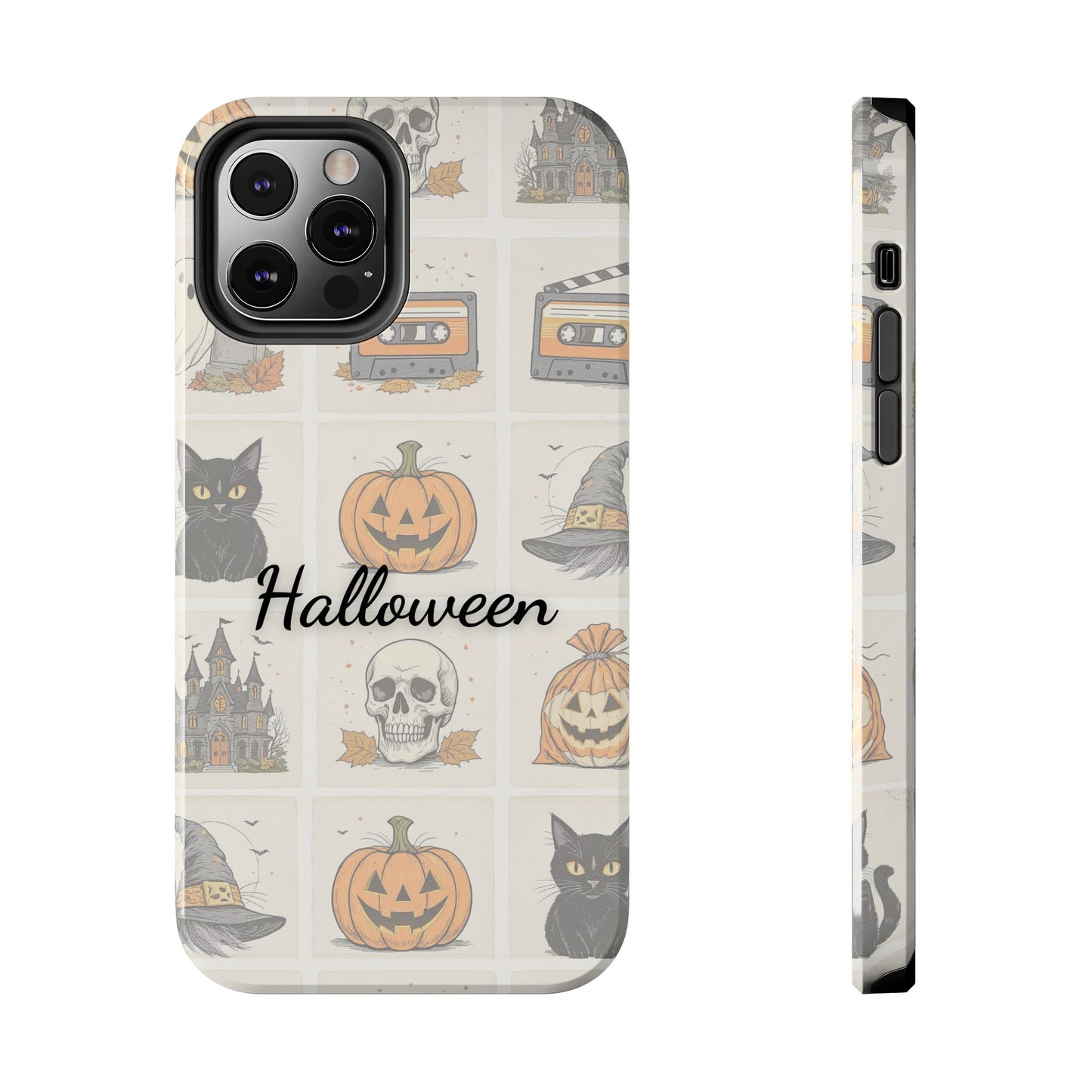 Halloween Phone Case, Spooky Cell Phone Cover, Cute Tough Case for Fall, Perfect for Halloween Lovers, Gift for Her, Cat and Pumpkin Design