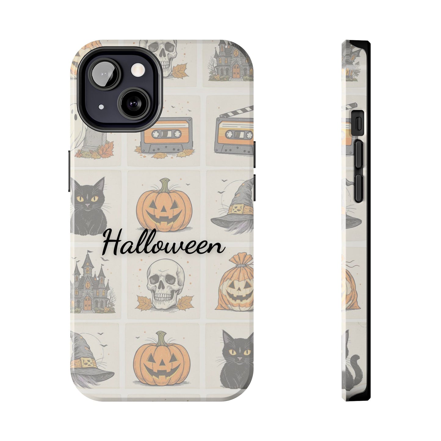 Halloween Phone Case, Spooky Cell Phone Cover, Cute Tough Case for Fall, Perfect for Halloween Lovers, Gift for Her, Cat and Pumpkin Design