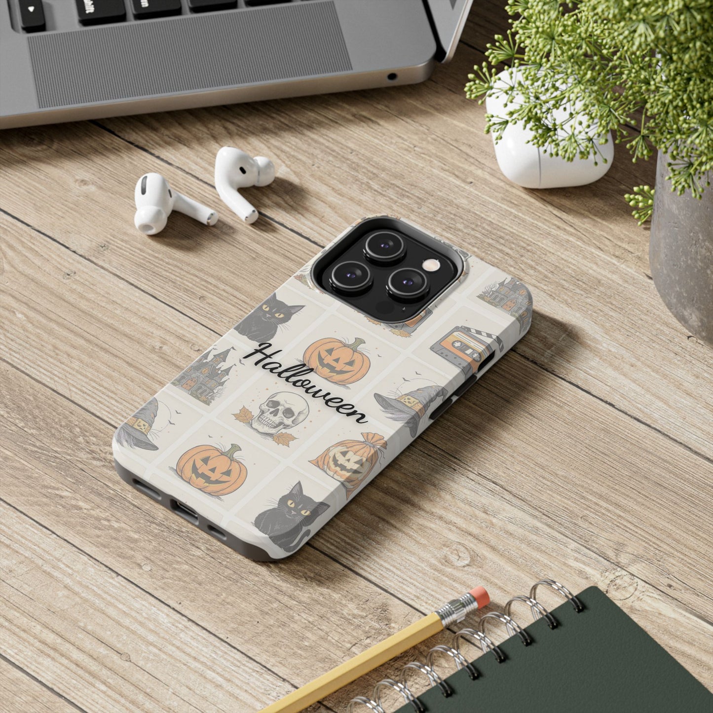 Halloween Phone Case, Spooky Cell Phone Cover, Cute Tough Case for Fall, Perfect for Halloween Lovers, Gift for Her, Cat and Pumpkin Design