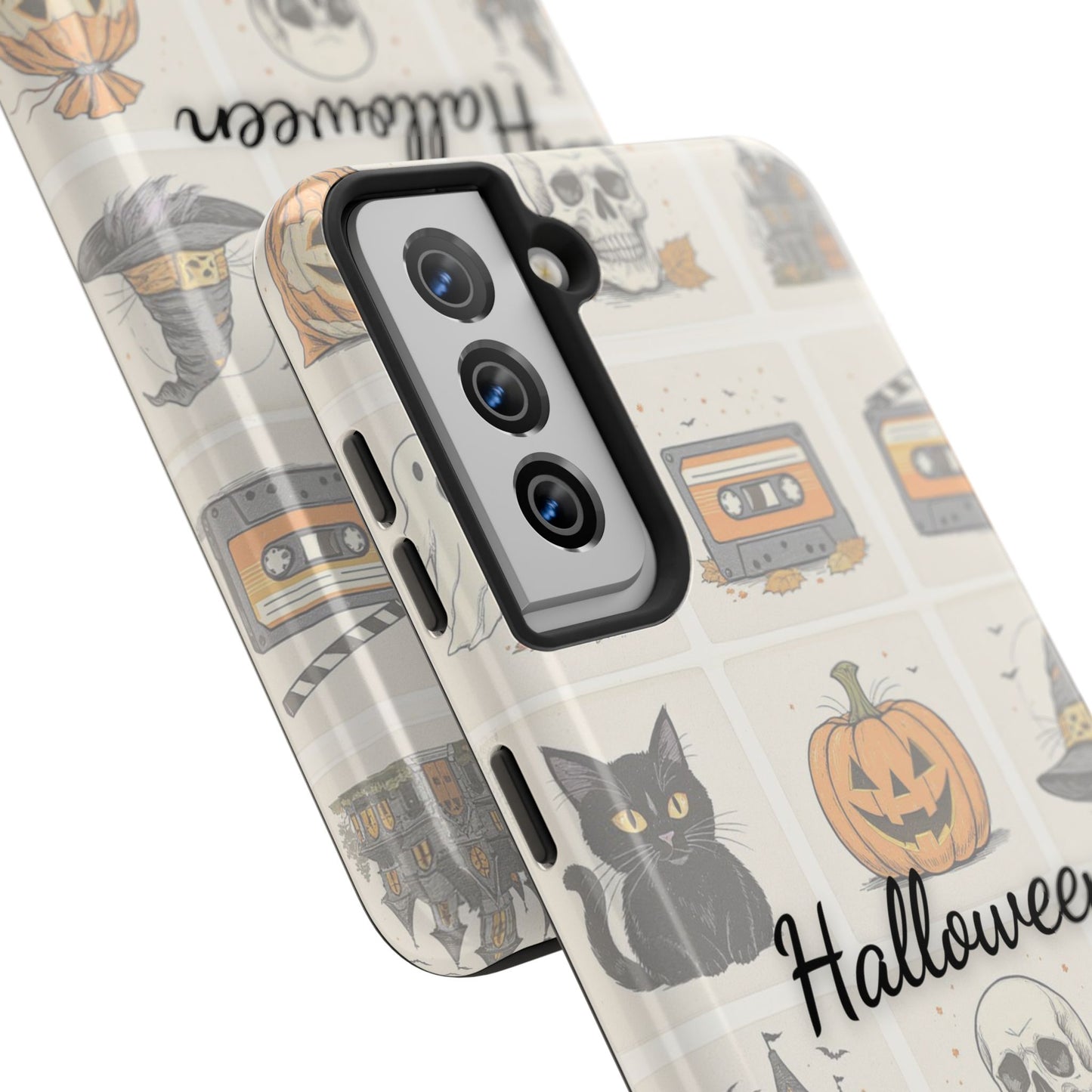 Halloween Phone Case, Spooky Cell Phone Cover, Cute Tough Case for Fall, Perfect for Halloween Lovers, Gift for Her, Cat and Pumpkin Design