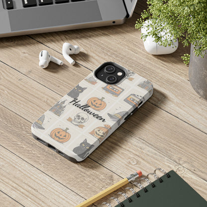 Halloween Phone Case, Spooky Cell Phone Cover, Cute Tough Case for Fall, Perfect for Halloween Lovers, Gift for Her, Cat and Pumpkin Design