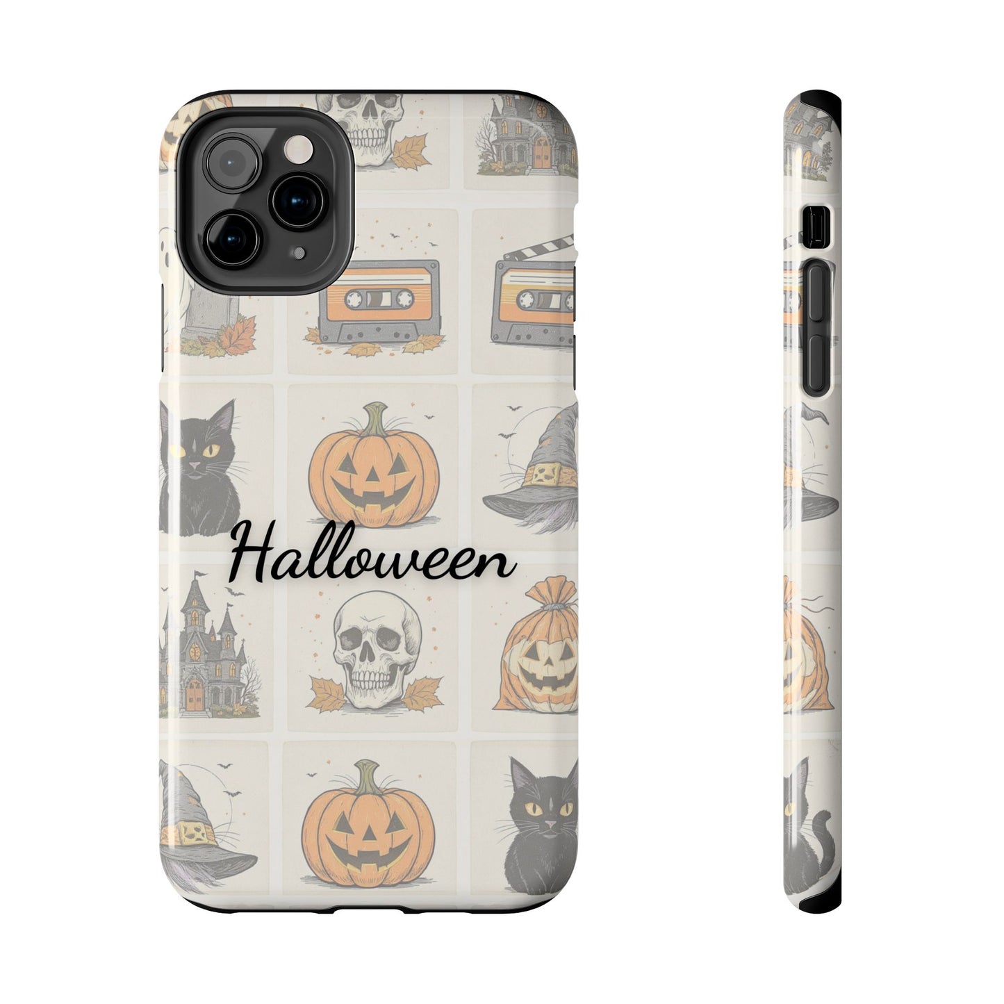 Halloween Phone Case, Spooky Cell Phone Cover, Cute Tough Case for Fall, Perfect for Halloween Lovers, Gift for Her, Cat and Pumpkin Design