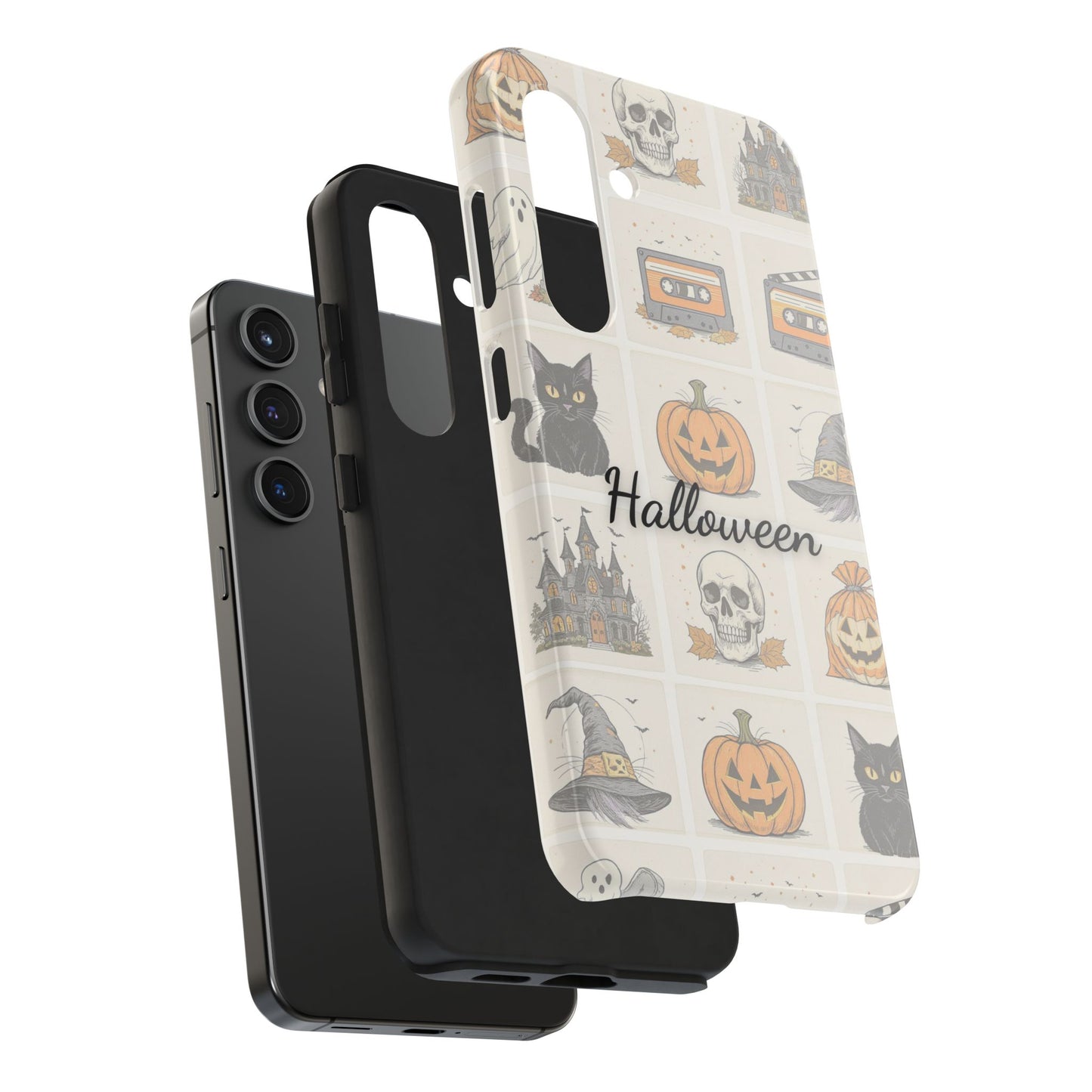 Halloween Phone Case, Spooky Cell Phone Cover, Cute Tough Case for Fall, Perfect for Halloween Lovers, Gift for Her, Cat and Pumpkin Design