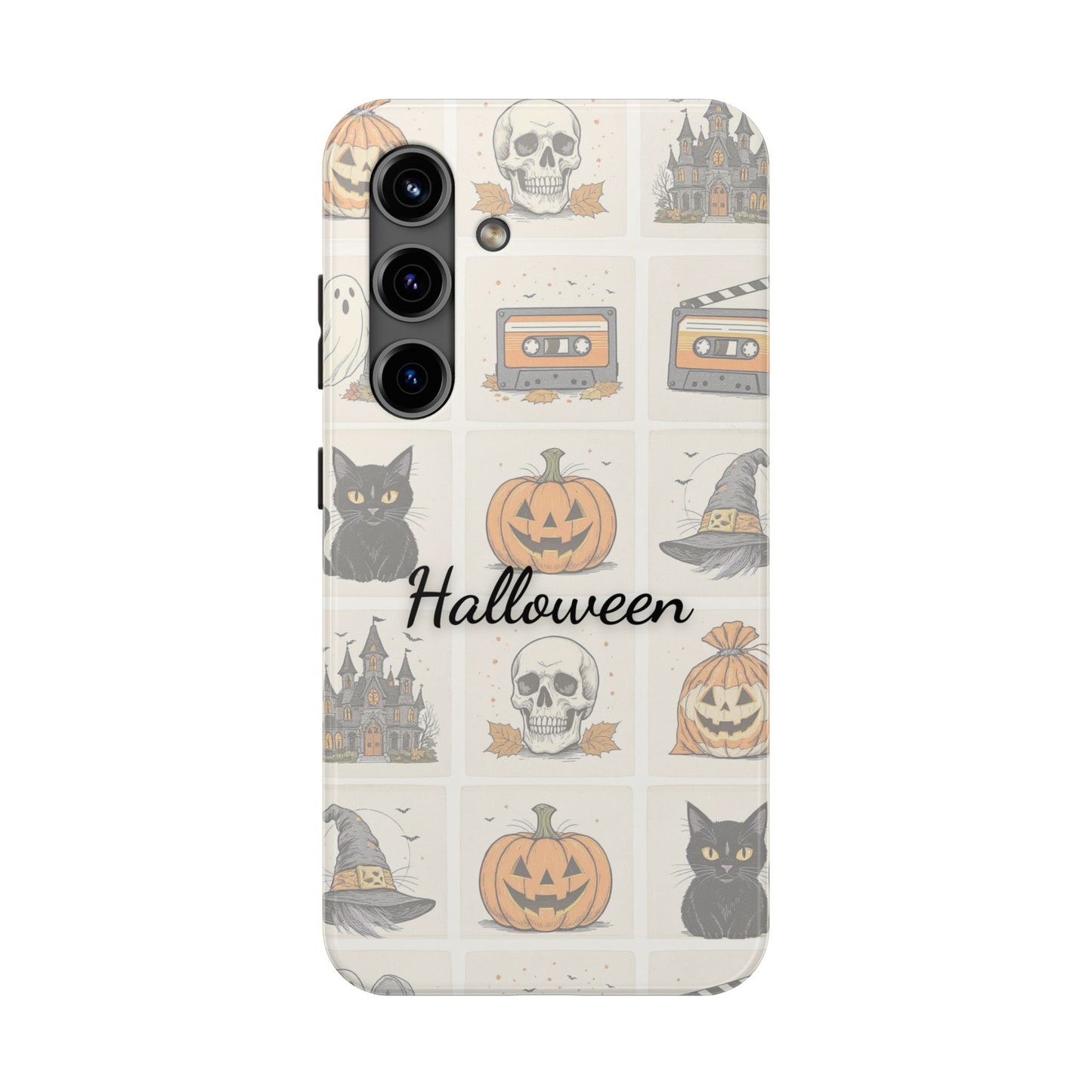 Halloween Phone Case, Spooky Cell Phone Cover, Cute Tough Case for Fall, Perfect for Halloween Lovers, Gift for Her, Cat and Pumpkin Design