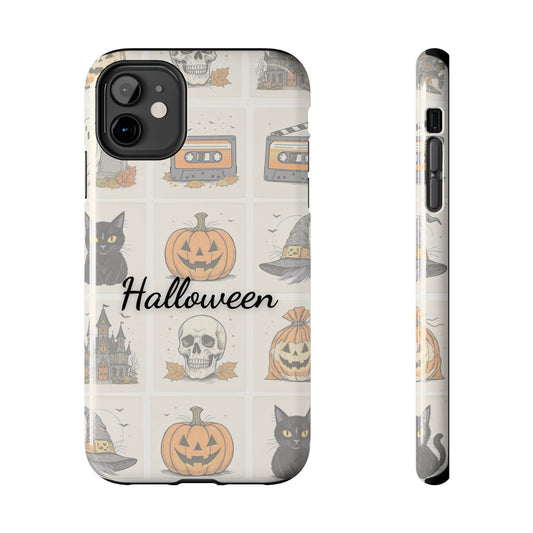 Halloween Phone Case, Spooky Cell Phone Cover, Cute Tough Case for Fall, Perfect for Halloween Lovers, Gift for Her, Cat and Pumpkin Design