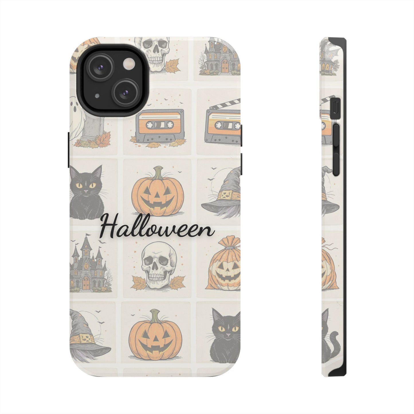 Halloween Phone Case, Spooky Cell Phone Cover, Cute Tough Case for Fall, Perfect for Halloween Lovers, Gift for Her, Cat and Pumpkin Design