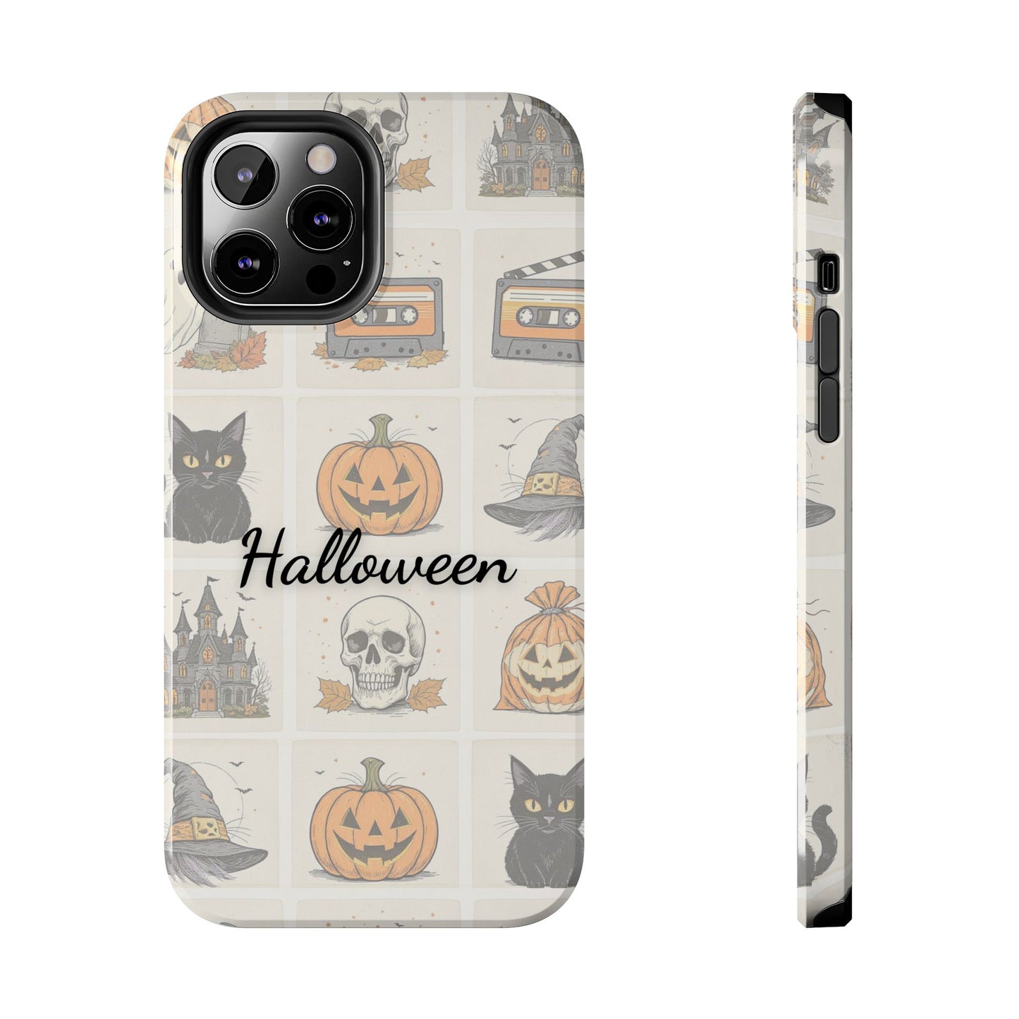 Halloween Phone Case, Spooky Cell Phone Cover, Cute Tough Case for Fall, Perfect for Halloween Lovers, Gift for Her, Cat and Pumpkin Design