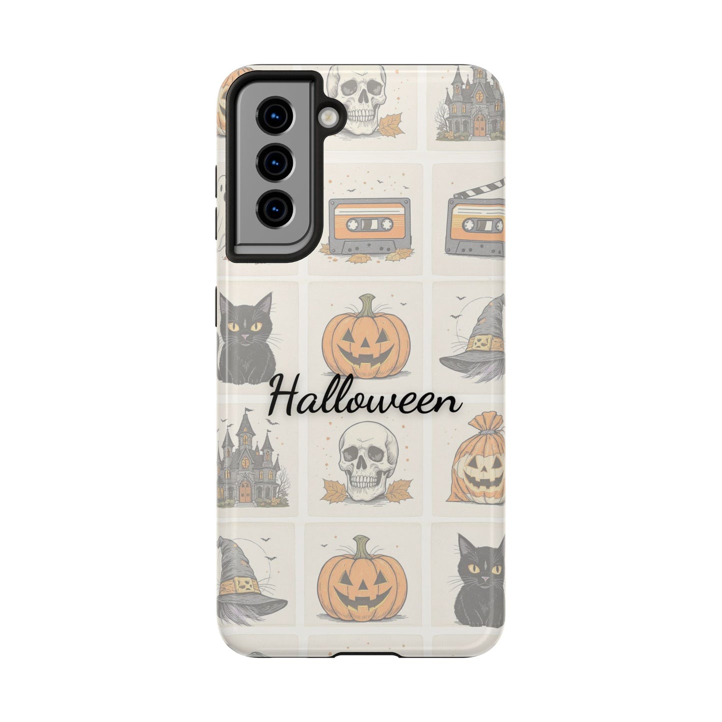 Halloween Phone Case, Spooky Cell Phone Cover, Cute Tough Case for Fall, Perfect for Halloween Lovers, Gift for Her, Cat and Pumpkin Design
