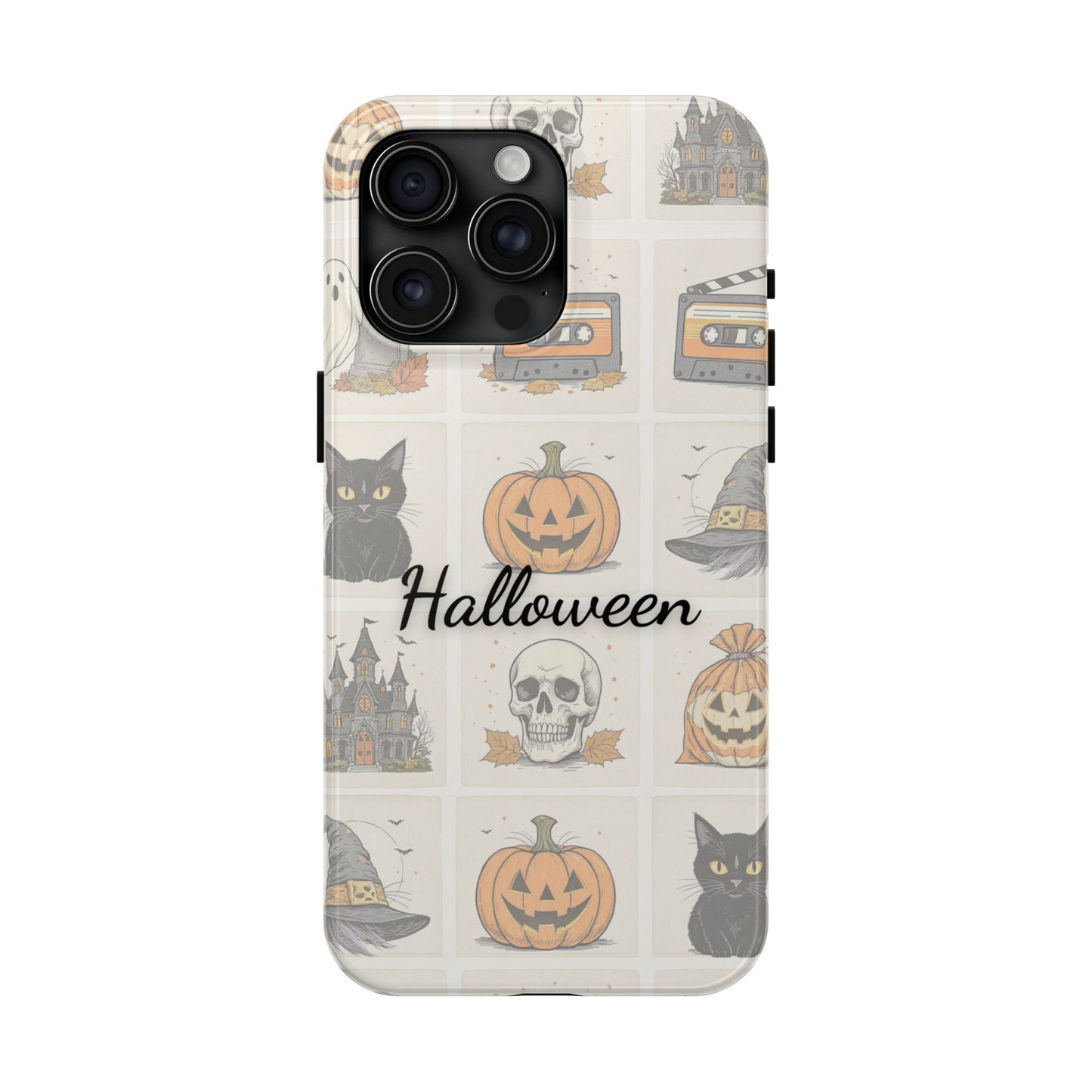 Halloween Phone Case, Spooky Cell Phone Cover, Cute Tough Case for Fall, Perfect for Halloween Lovers, Gift for Her, Cat and Pumpkin Design